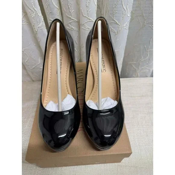 Women's Marco Republic Rome Black Faux Patent Leather Shoes Size 9